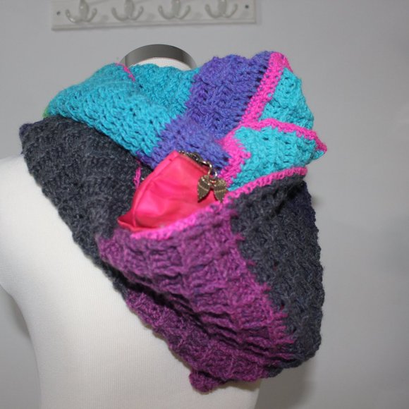 🌈NEW Hooded Crochet Cowl Scarf Wrap Colorful HANDCRAFTED - Picture 14 of 15